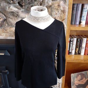 Ann Taylor Faux Wrap Top Sweater M Black